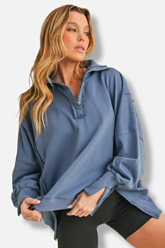 Tamika Henley Sweatshirt - Blue