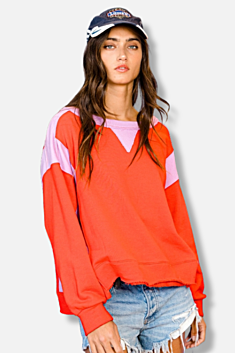 Contrast Sweatshirt - Red & Lavender