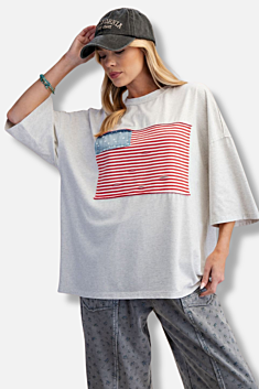 American Flag Tee - Light Grey 