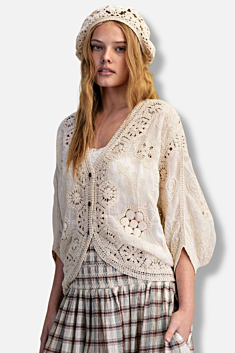 Dolman Sleeve Crochet Duster - Natural 
