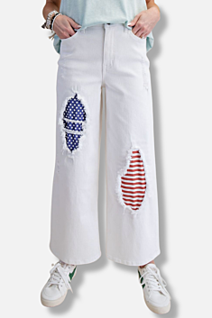 Distressed Stars & Stripe Pant - White