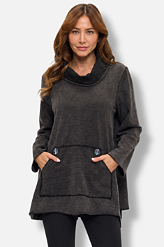 Mock Neck Pocket Tunic - Black Comet 
