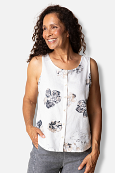 Button Tank - White Floral