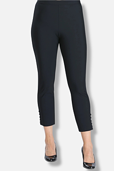 Button Hem Slim Crops - Black