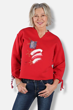 Crop Tie Pullover Plus - Red Flag