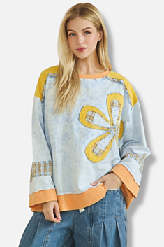 Sunburst Bloom Pullover - Sky Blue