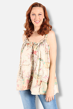 Button Front Tank Plus - Natural Multi
