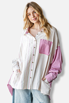 Striped Long Sleeve Shirt - Pink