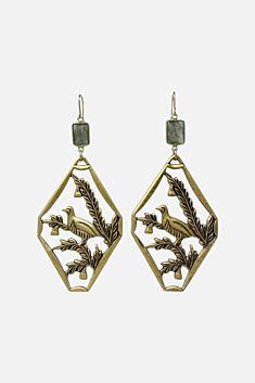 Pheasant & Fauna Earrings - Antique Gold