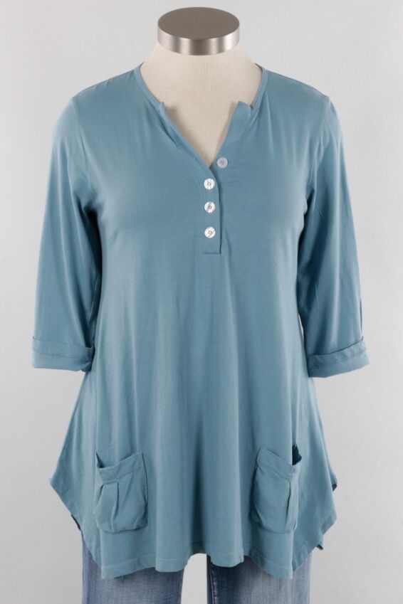 3/4 Sleeve Split Tunic - Azure