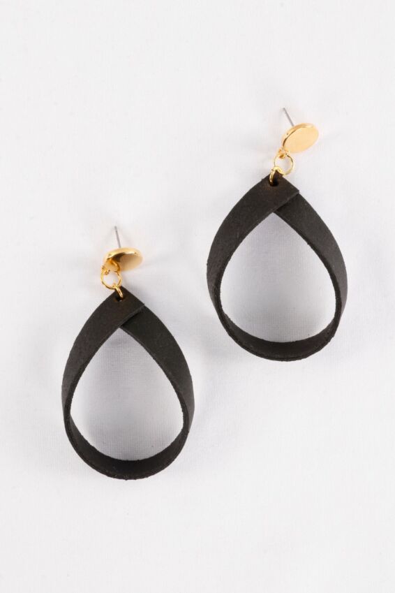 Leather Hoop Earrings - Black