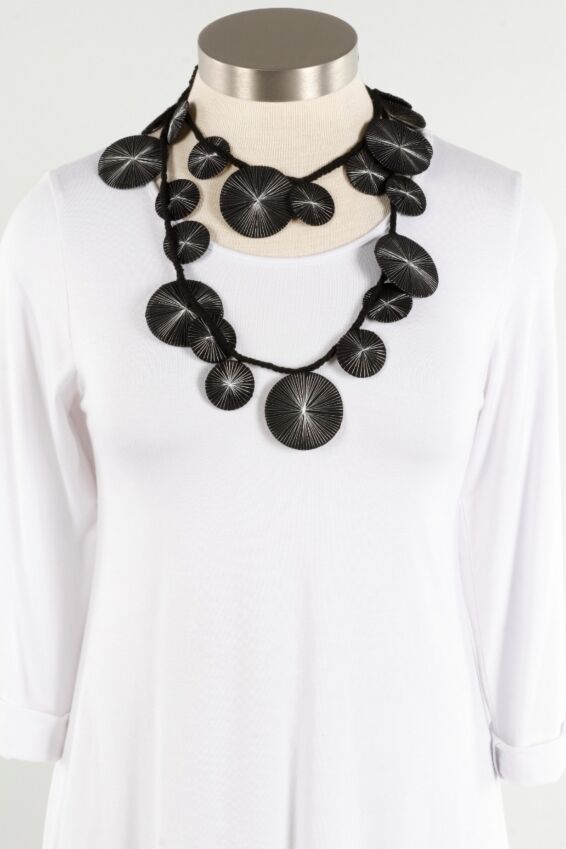 Platillos Recycled Textile Wrap Necklace - Black