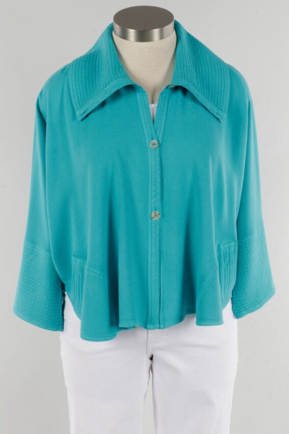 Cropped Swing Jacket - Turquoise