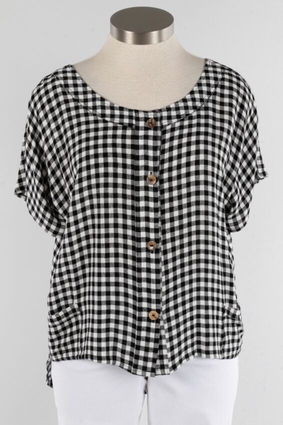 High/Low Button Top - Black & White