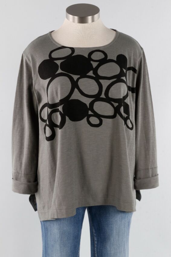 Printed Long Tee - Grey & Black
