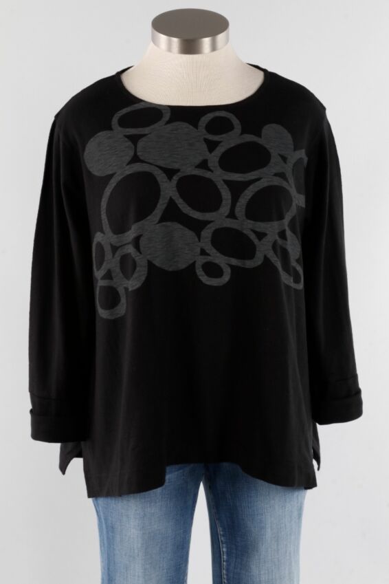 Printed Long Tee - Black & Grey
