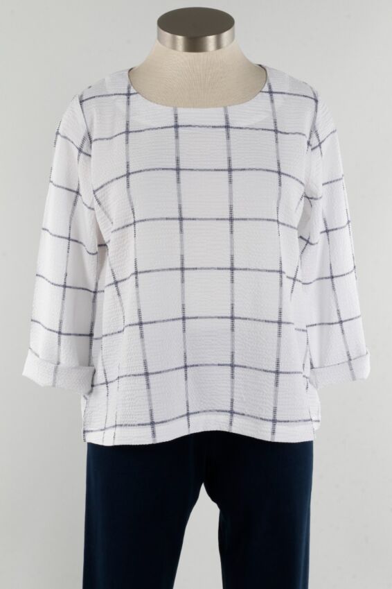 Button Back Pullover - Indigo & White