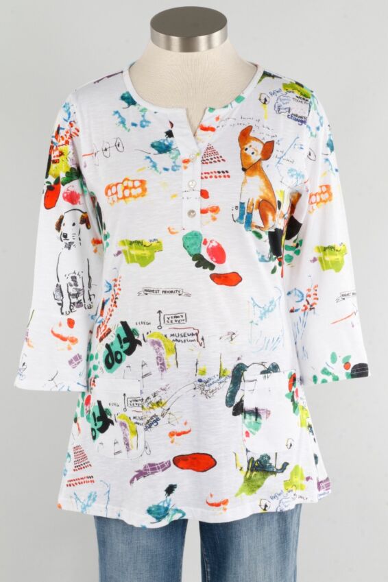 Three Button Tunic Plus - Kelby Print