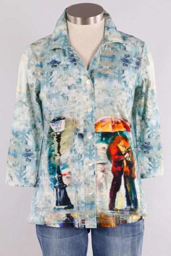 Button Front Top - Paris Print