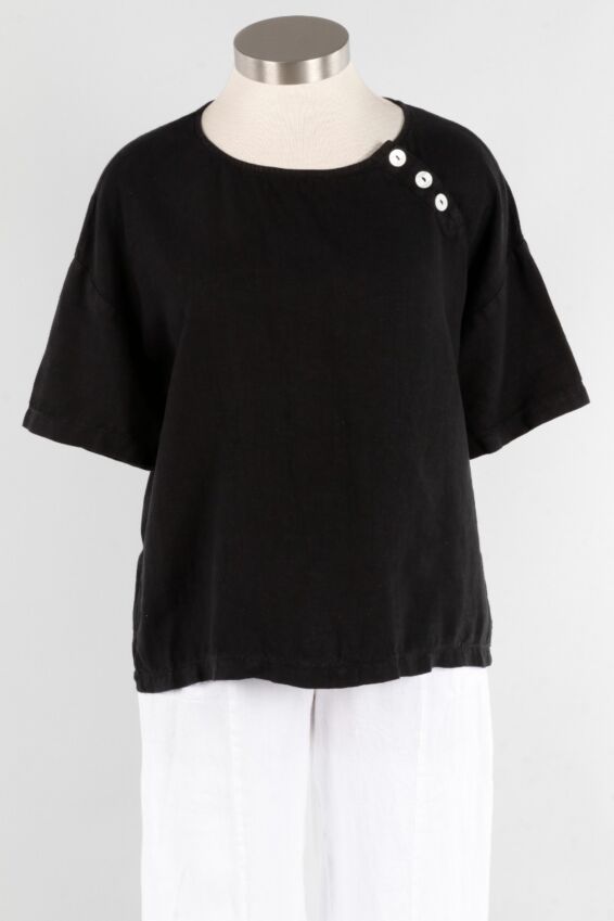 3 Button Top - Black