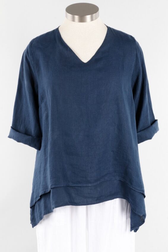 V-Neck Double Layer Top - Midnight Blue