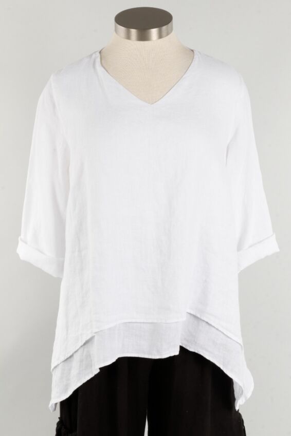 V-Neck Double Layer Top - White