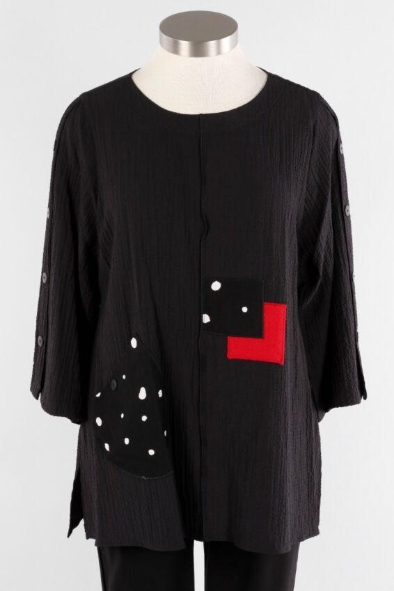 Button Sleeve Tunic - Black