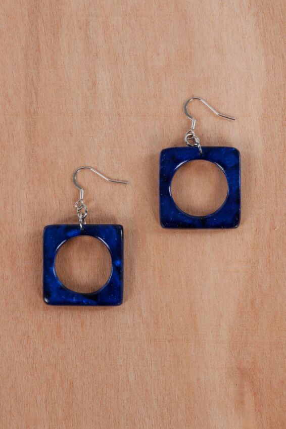 Open Square Earring - Blue