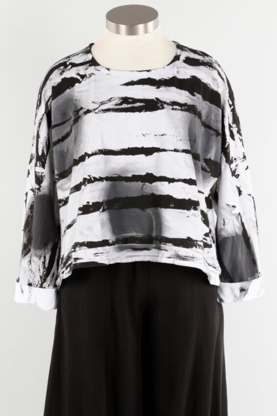 Folded Bottom Pullover - White Airbrush