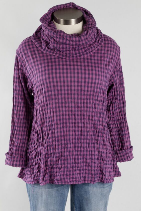 Cowl Neck Pullover - Gladiola Check