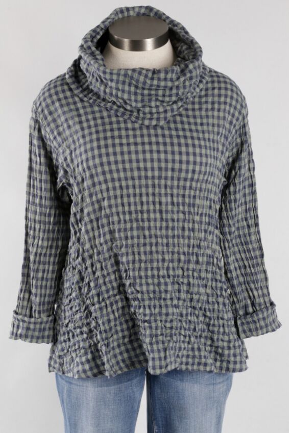 Cowl Neck Pullover - Tarragon Check