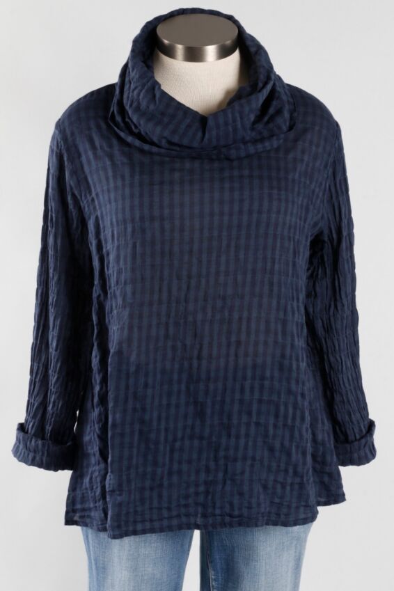 Cowl Neck Pullover - Bluemoon Check