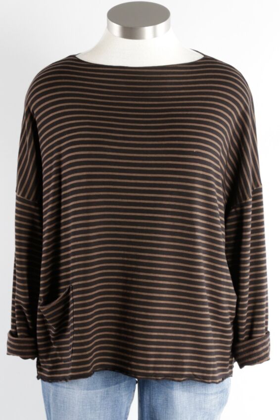 Osize Pocket Pullover - Chocolate Stripe Fleece