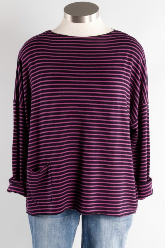 Osize Pocket Pullover - Gladiola Stripe Fleece