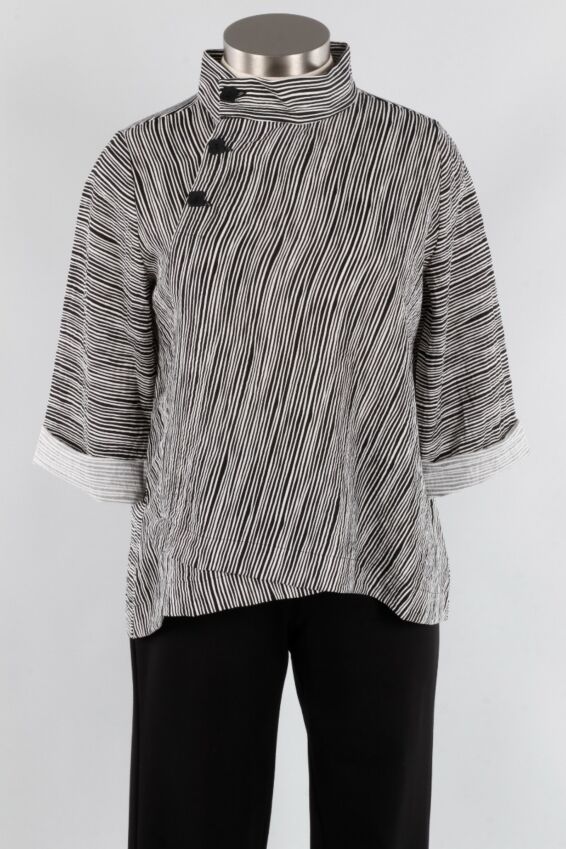 Mock Neck Pullover - White Stripe