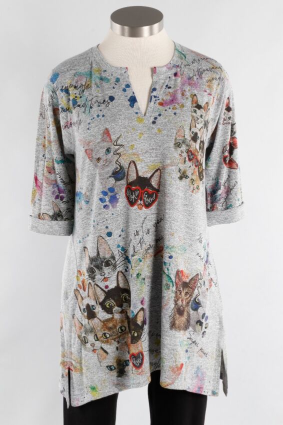 Split V Tunic - Cool Cats