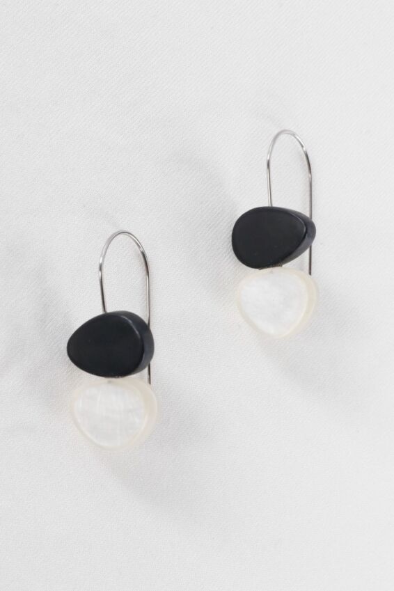 Double Drop Earring - Charcoal & White