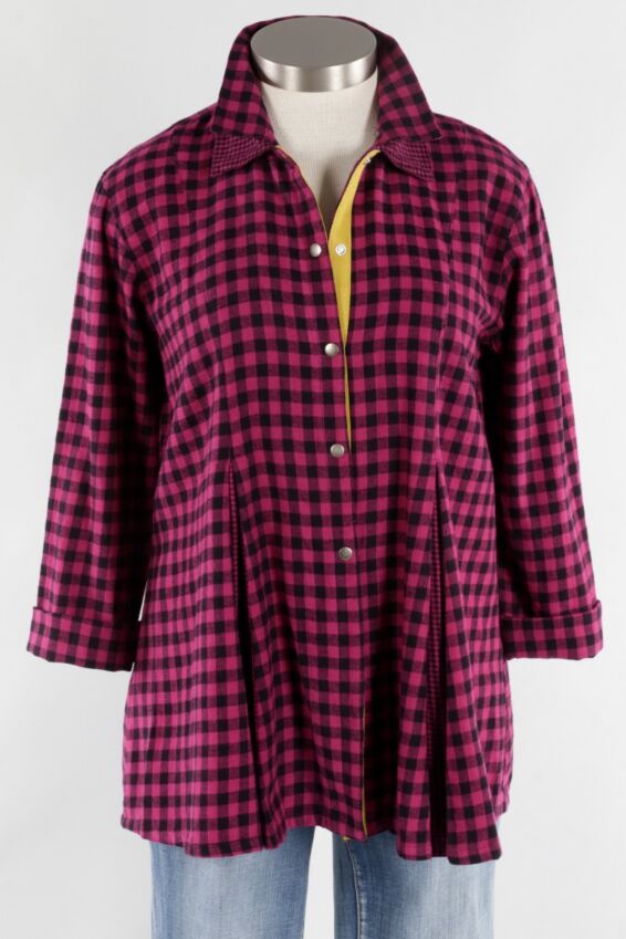 Double Collar Shirt - Dark Raspberry Small Check