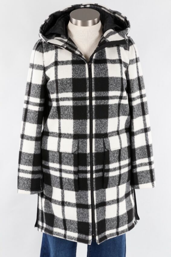 Brushed Plaid Coat - Black
