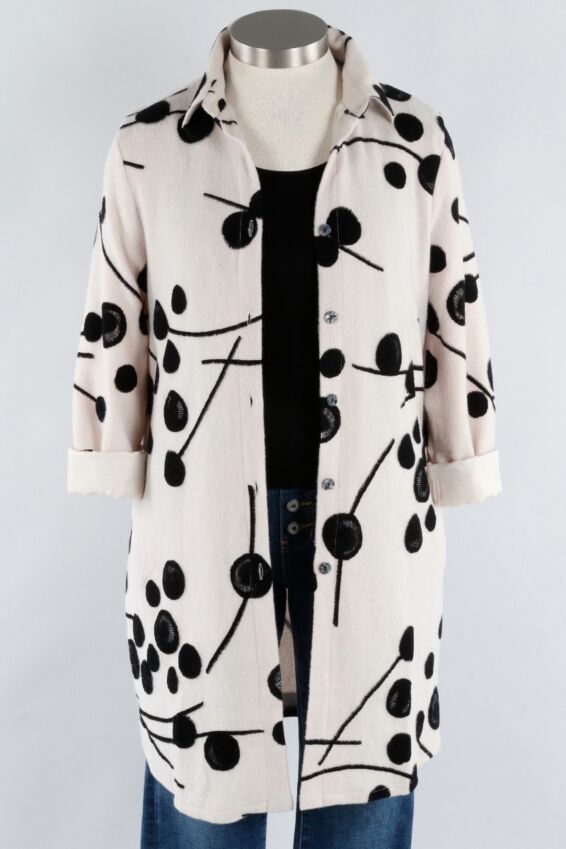 Button Front Coat - Cream & Black