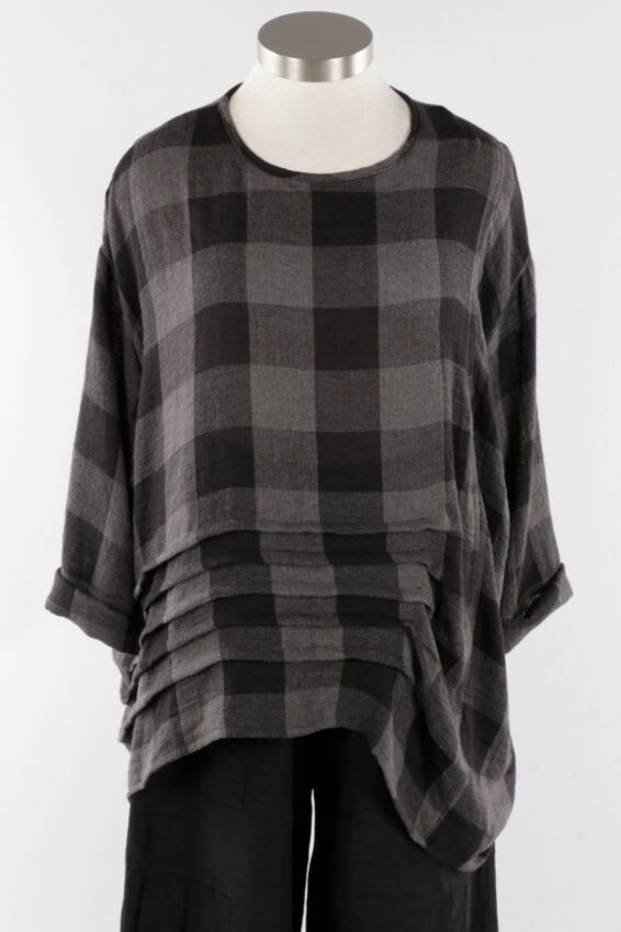 Long Tuck Pullover - Black & Grey Check