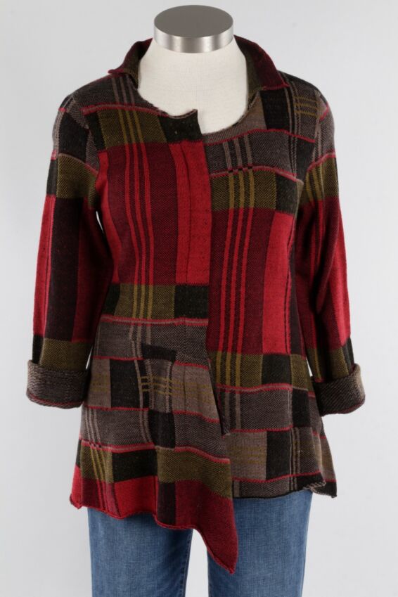 Mixed Plaid Pullover - Ruby