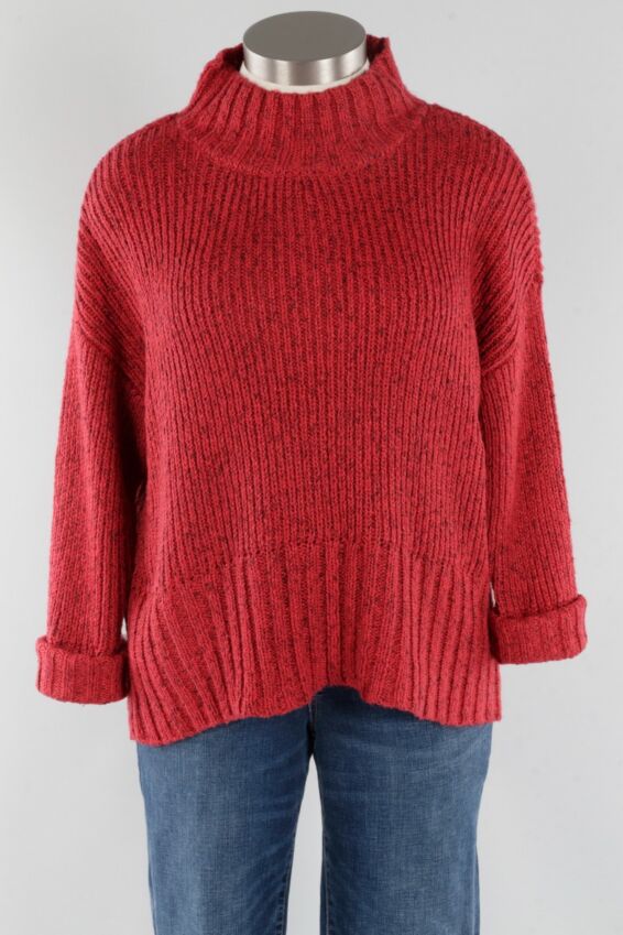 Easy Funnel Neck Pullover - Ruby