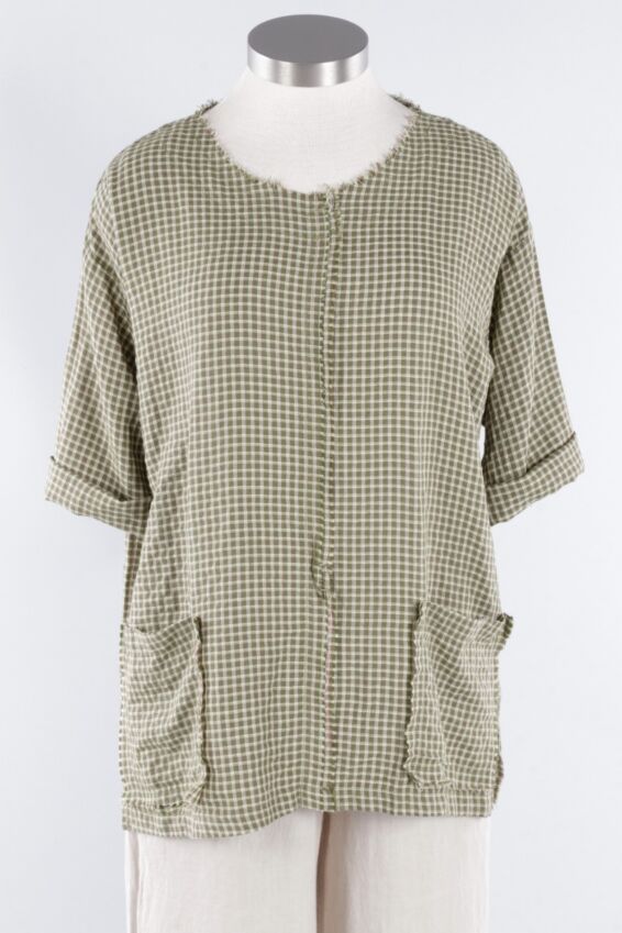 Frayed Edge Top - Olive