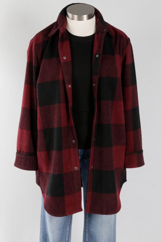 Snap Front Coat - Burgundy Check