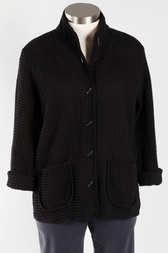 Waffle Button Jacket - Black
