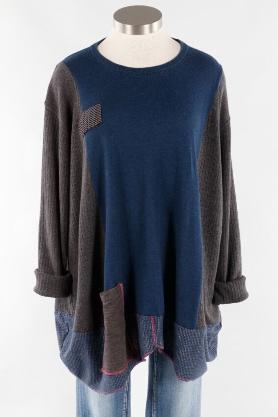 Yes Long Pullover - Navy & Grey #5