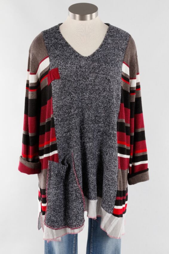 Yes Long Pullover - Black White & Raspberry #1