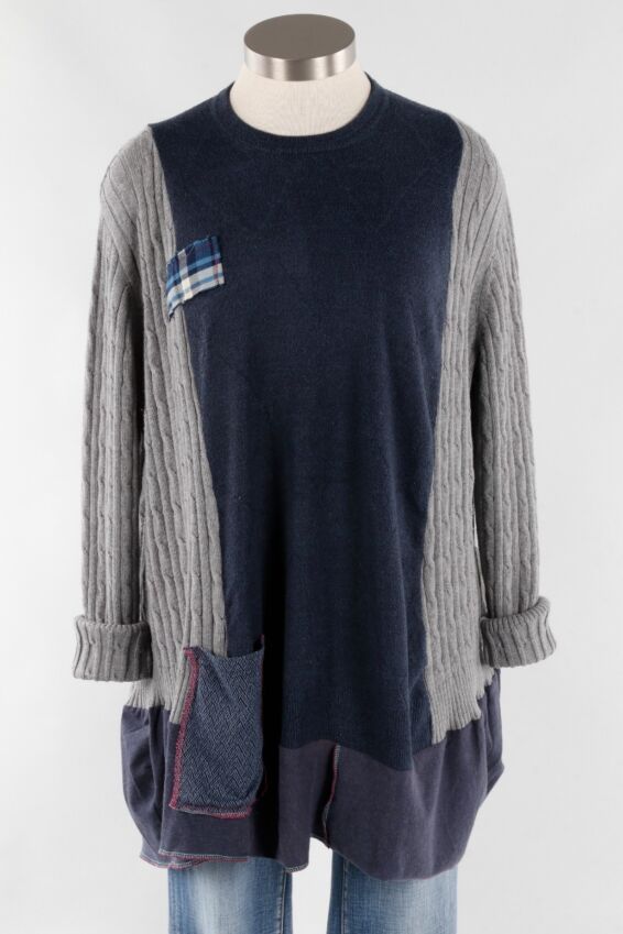 Yes Long Pullover - Navy & Grey #2