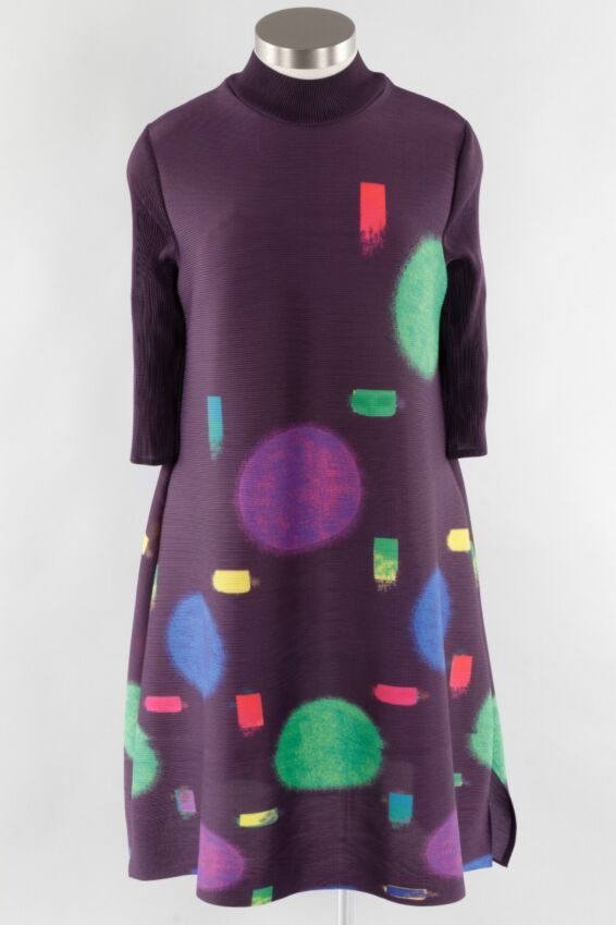 Mock Neck Dress - Purple Multi